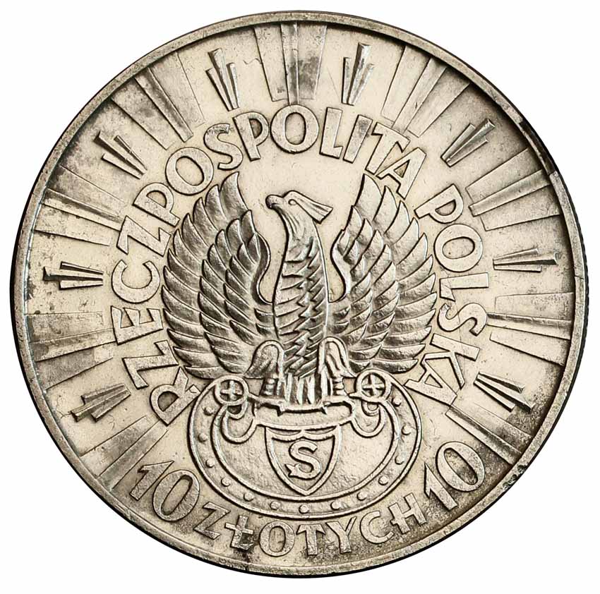II RP 10 złotych 1934 Piłsudski, orzeł strzelecki, PRÓBA, srebro z kolekcji Włodzimierza Głuchowskiego